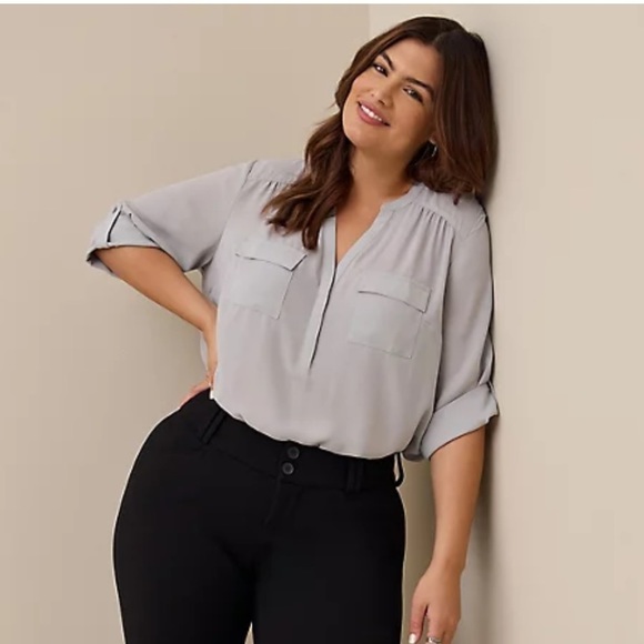 Torrid Harper Georgette Pullover 3/4 Sleeve Blouse Gray - Picture 2 of 10